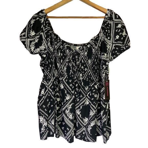 No Boundaries Black & White Stretch Elastic Scoop Neck Blouse Size XXXL (21) NWT - Picture 5 of 10